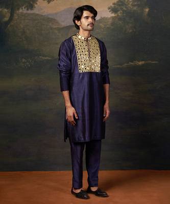 Blue heavy mirror work kurta with matching pyjama 3