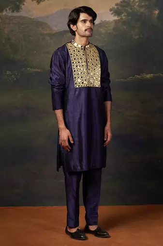 Blue heavy mirror work kurta with matching pyjama