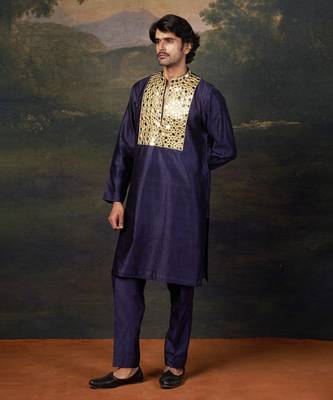 Blue heavy mirror work kurta with matching pyjama 4