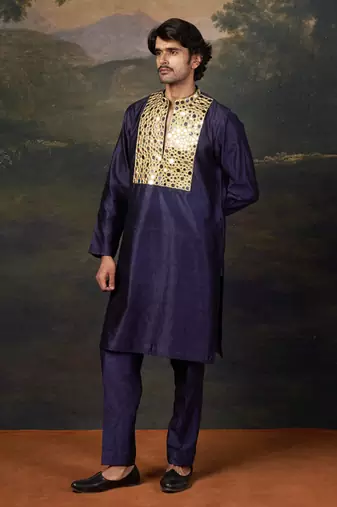 Blue heavy mirror work kurta with matching pyjama