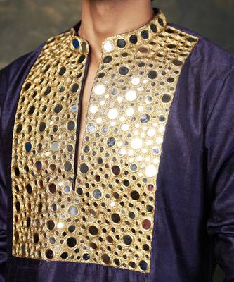 Blue heavy mirror work kurta with matching pyjama 5