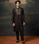 Black hand-embroidered black kurta set
