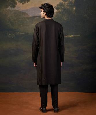 Black hand-embroidered black kurta set 5