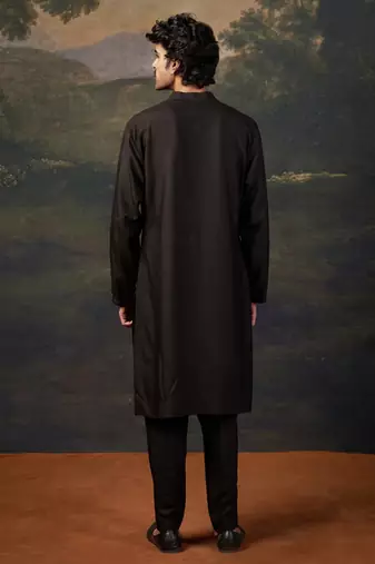 Black hand-embroidered black kurta set