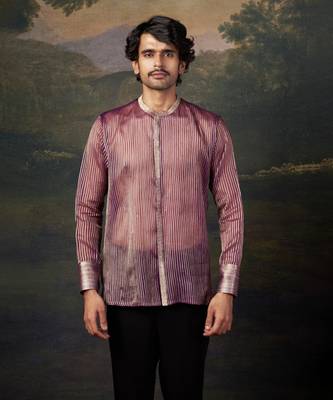 Purple pure organza hand-embroidered shirt 1