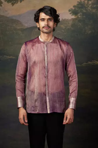 Purple pure organza hand-embroidered shirt