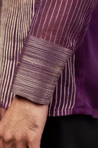 Purple pure organza hand-embroidered shirt