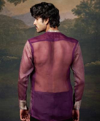Purple pure organza hand-embroidered shirt 3