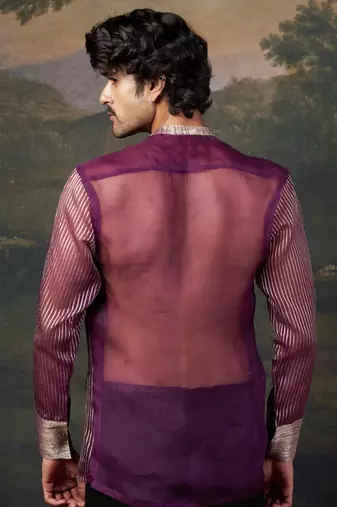 Purple pure organza hand-embroidered shirt