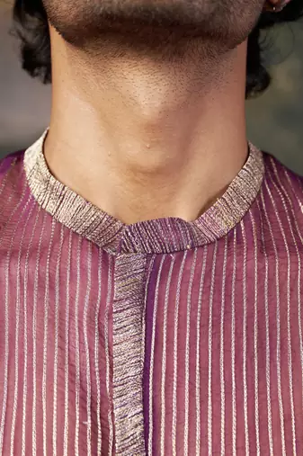 Purple pure organza hand-embroidered shirt