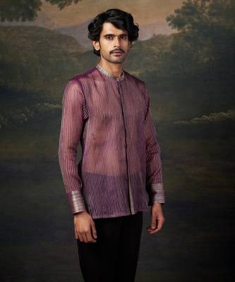 Purple pure organza hand-embroidered shirt 5