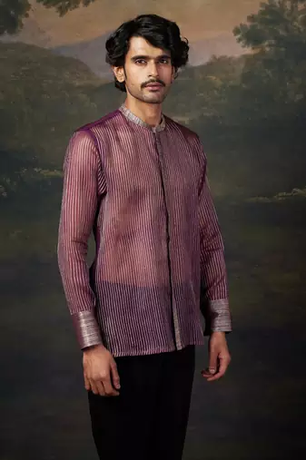Purple pure organza hand-embroidered shirt