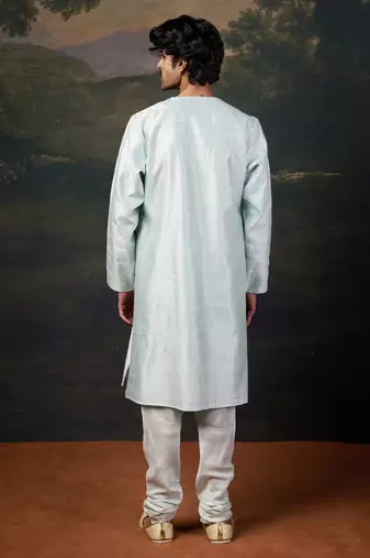Turquoise embellished mirror work kurta set
