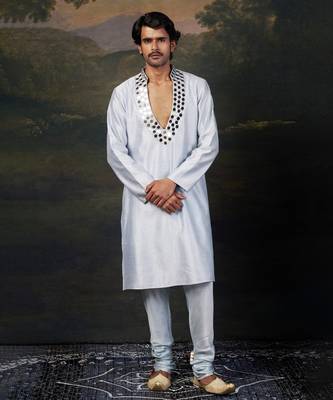 Blue mirror work kurta with matching pyjama 1