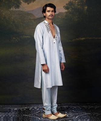 Blue mirror work kurta with matching pyjama 3