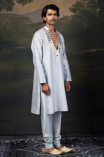 Blue mirror work kurta with matching pyjama