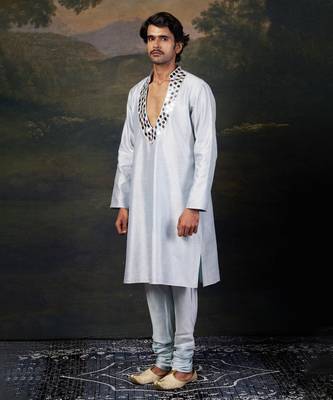 Blue mirror work kurta with matching pyjama 5