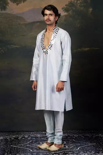 Blue mirror work kurta with matching pyjama