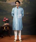 Grey hand-embroidered kurta with pyjama