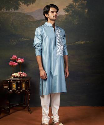 Grey hand-embroidered kurta with pyjama 3