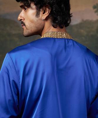 Blue antique hand-embroidered kurta with matching pyjama 2
