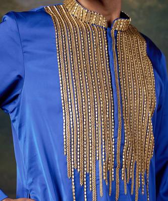 Blue antique hand-embroidered kurta with matching pyjama 3
