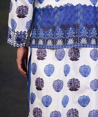 Blue buuti print nehru jacket with kurta & pyjama 3