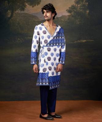 White stylish angrakha kurta set 1