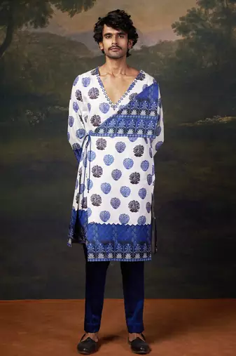 White stylish angrakha kurta set