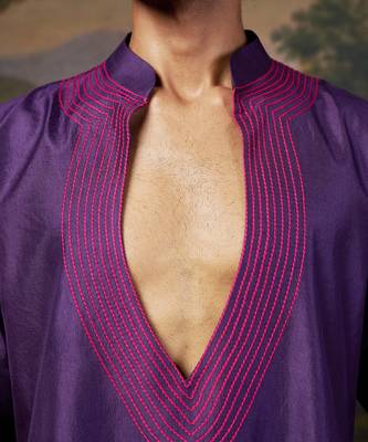 Purple thread work kurta pyjama set for men 2