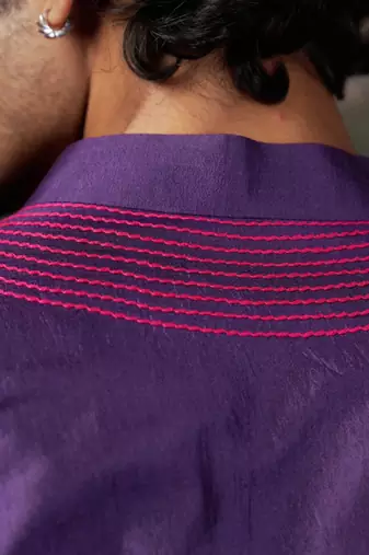 Purple thread work kurta pyjama set for men
