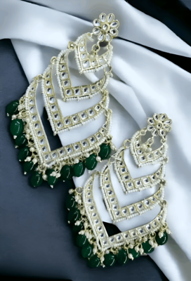Elegant layered kundan pearl earrings - handcrafted multi-tier chandbaali jhumkas - bridal wedding statement jewelry 2