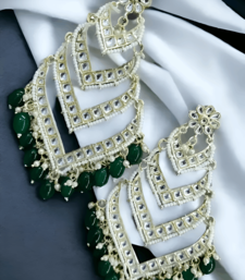 Elegant layered kundan pearl earrings - handcrafted multi-tier chandbaali jhumkas - bridal wedding statement jewelry