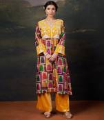 Hand-embroidered jharoka print yellow kurta set
