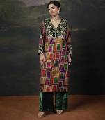 Hand-embroidered jharoka print green kurta set