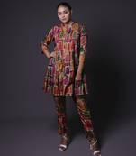 Multicolor hand embroidered pintuck kurti with pants