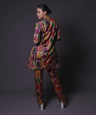 Multicolor hand embroidered pintuck kurti with pants 2