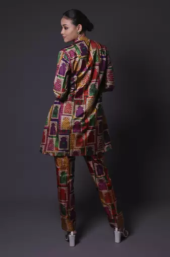 Multicolor hand embroidered pintuck kurti with pants
