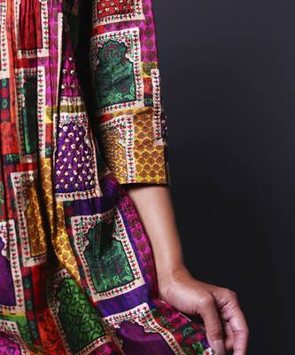 Multicolor hand embroidered pintuck kurti with pants 4