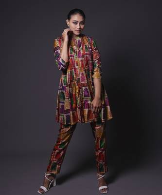 Multicolor hand embroidered pintuck kurti with pants 5