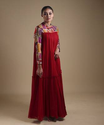 Red hand embroidered maxi gown 1