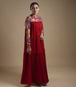 Red hand embroidered maxi gown