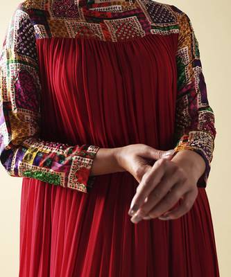 Red hand embroidered maxi gown 2