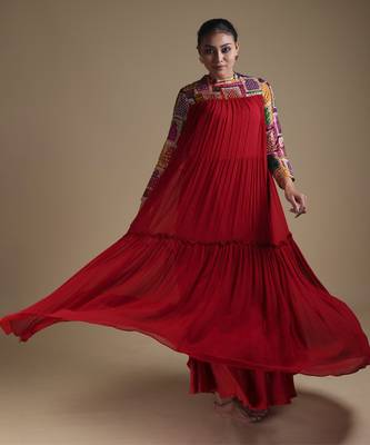 Red hand embroidered maxi gown 3