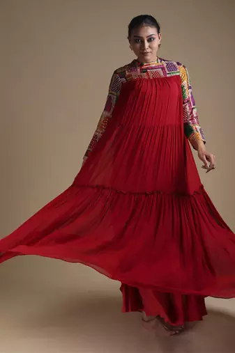 Red hand embroidered maxi gown