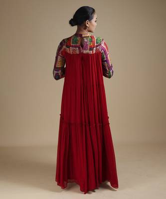 Red hand embroidered maxi gown 4