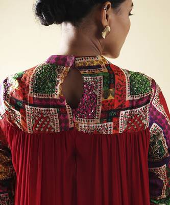 Red hand embroidered maxi gown 5
