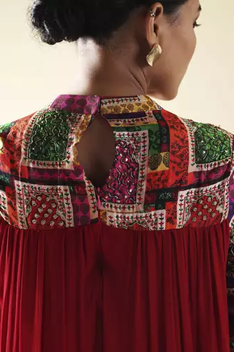 Red hand embroidered maxi gown