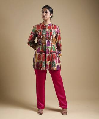 Multicolor hand-embroidered coord set 1