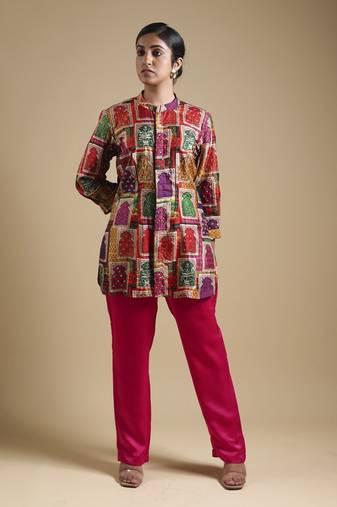 Multicolor hand-embroidered coord set
